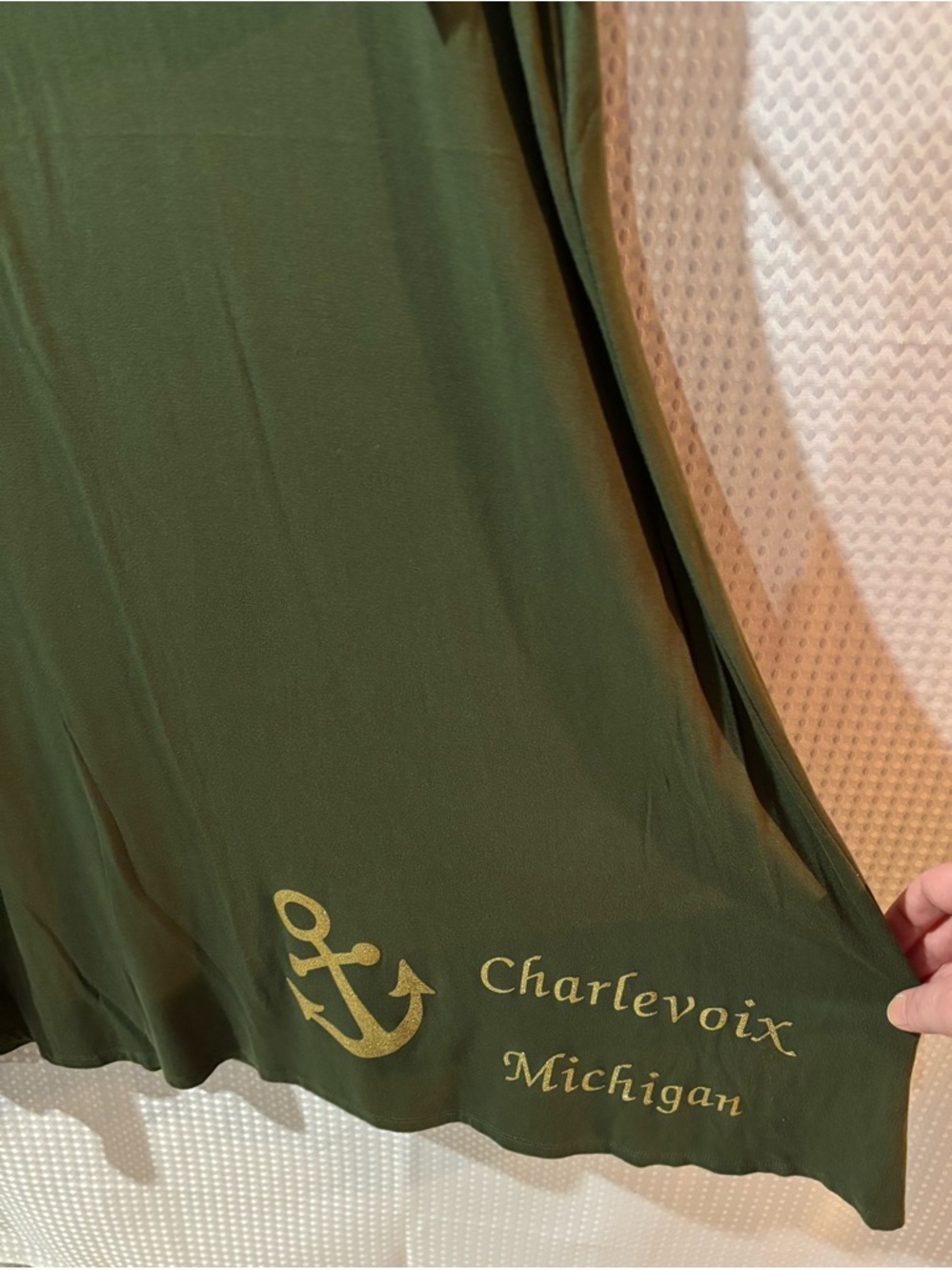 St. John's Bay / Up Town Girl XL Green & Gold Charlevoix Michigan Anchor Dress